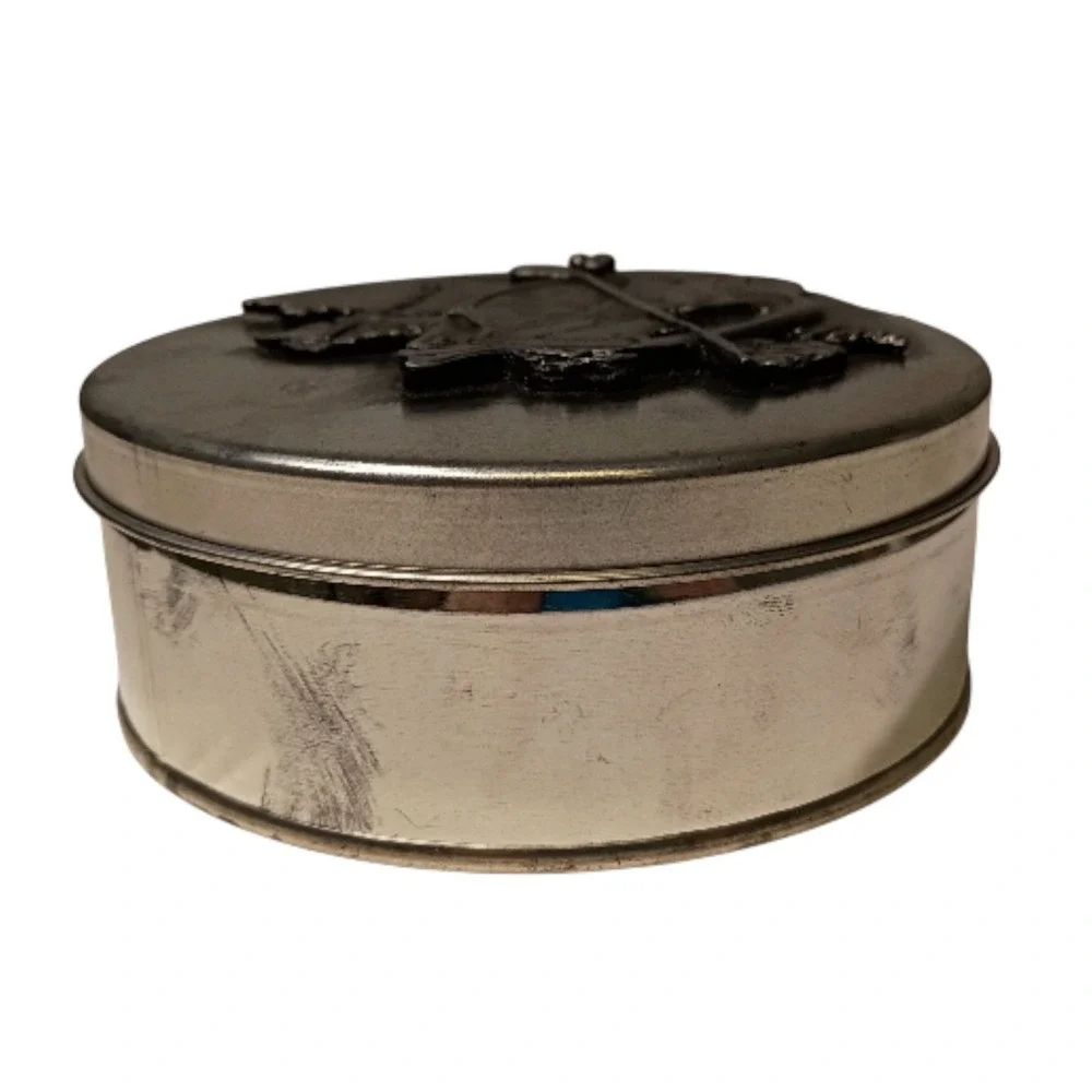 Matzeke Golf Theme Pewter Lid Decorative Silver Tone Metal Tin‎ Can Vintage